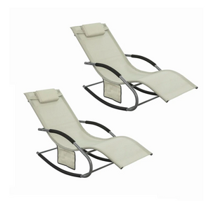 Simple Trade - Trädgårdsstol med väska - Solstol set om 2 - Sommar - Metall - Beige/svart - 158x62x86 cm