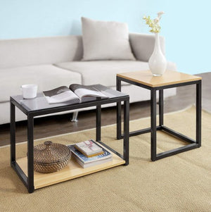 Set med 2 soffbord - Naturligt utseende - Metall - Glas