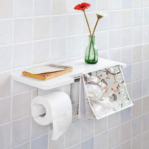 Toalettpappershållare - Toalettrullehållare - 1 förvaringsfack - Handdukshållare - 50x18x17 cm